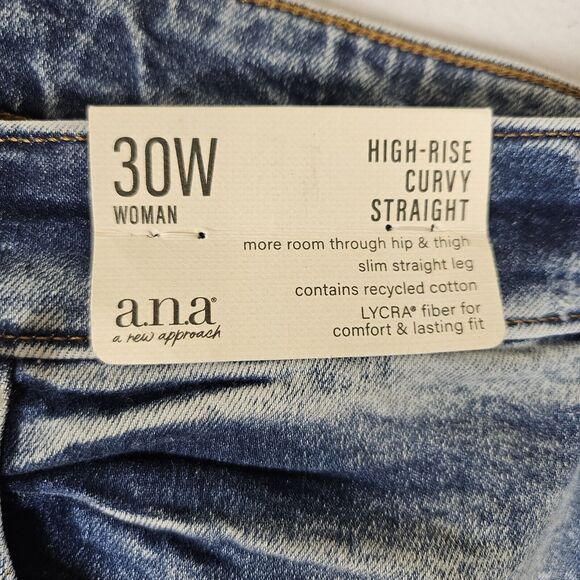 A.N.A Curvy High Rise Distressed Straight Jeans Womens 30W Stretch Denim Blue - Picture 9 of 13